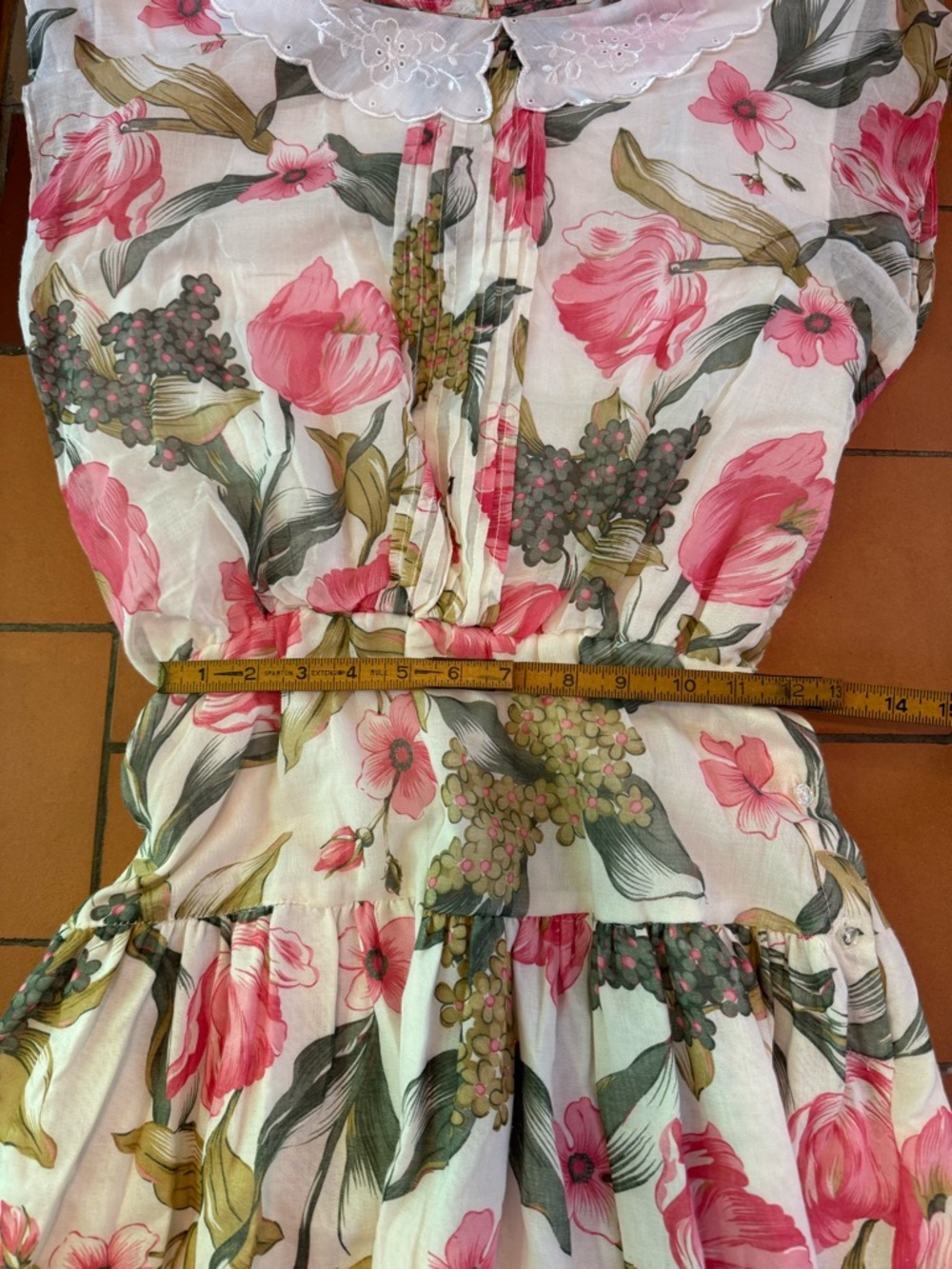 VTG Drop Waist Floral Print Maxi - Modest Spring Dress - High Neck Lace Collar - Picture 9 of 12